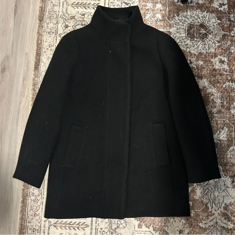 J. Crew women’s wool mid length Black collard zip up Pea Coat - Picture 1 of 4